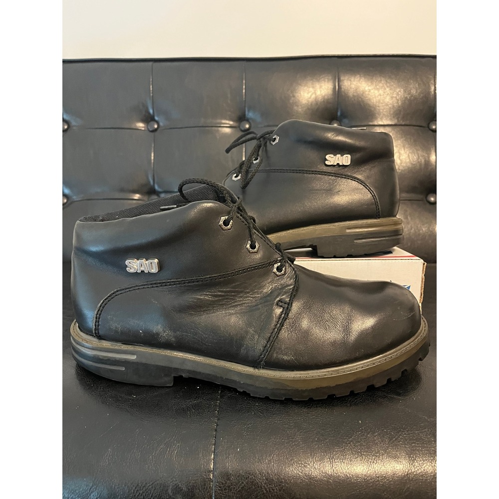 SAO by Stacy Adams Black Leather Ankle Boots Lug Sole